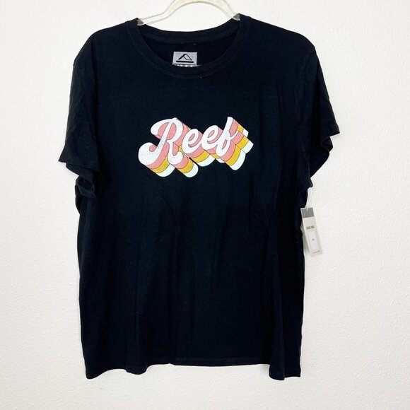 Reef Surf Black Retro Logo Short Sleeve Graphic Tee Womens Large - Picture 1 of 5